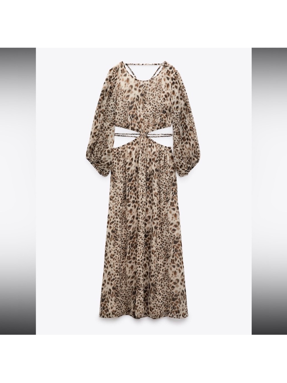 Zara Leopard Print Midi Dress in Beige and Brown